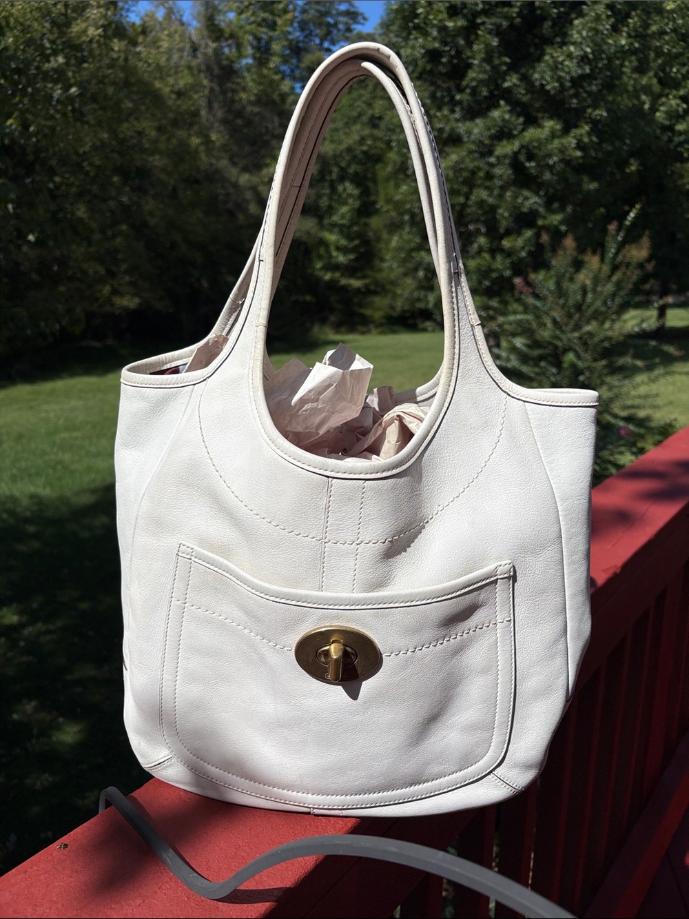 COACH 10744 LEGACY Ergo XL Leather Tote White Gold Turn Lock 65th Anniversary